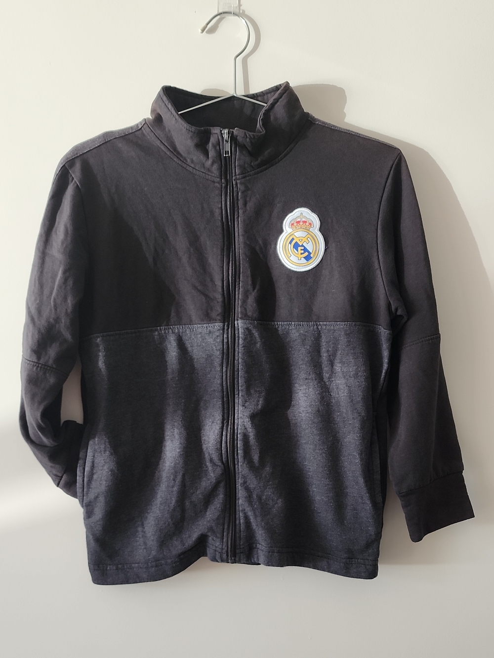 Official Real Madrid CF Full-Zip Track Jacket Black/Grey Adult Medium 3/4 Sleeve